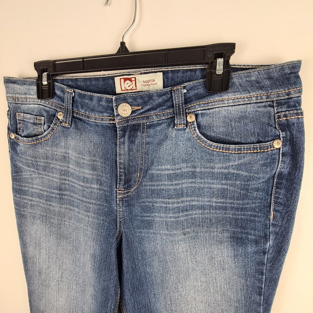 l.e.i. Jeans‎ Sophia Hipster Flare Womens 15 Stretch Denim Flap Pockets LEI Y2K - Picture 2 of 12